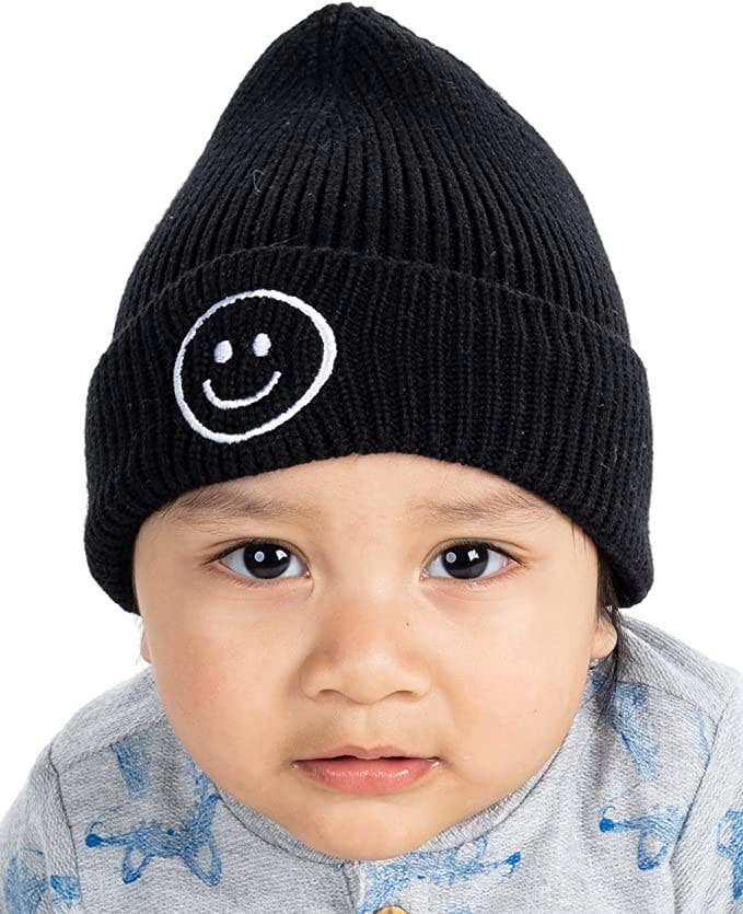 Baby Infant Smiley Beanie - Black