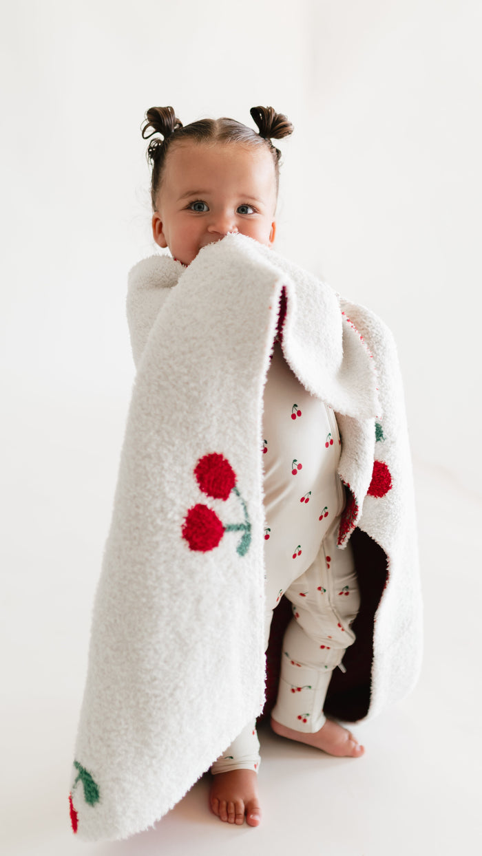 Baby Plush Throw Blanket in Cream Cherries