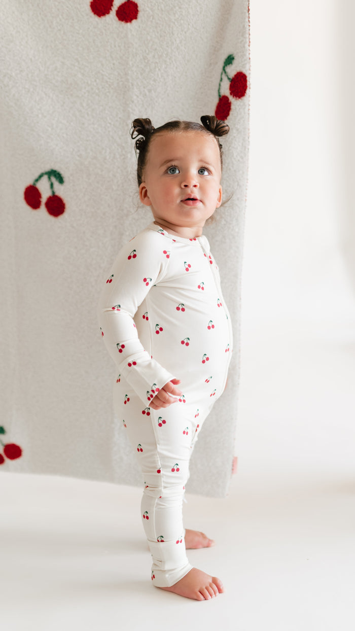 Baby Plush Throw Blanket in Cream Cherries