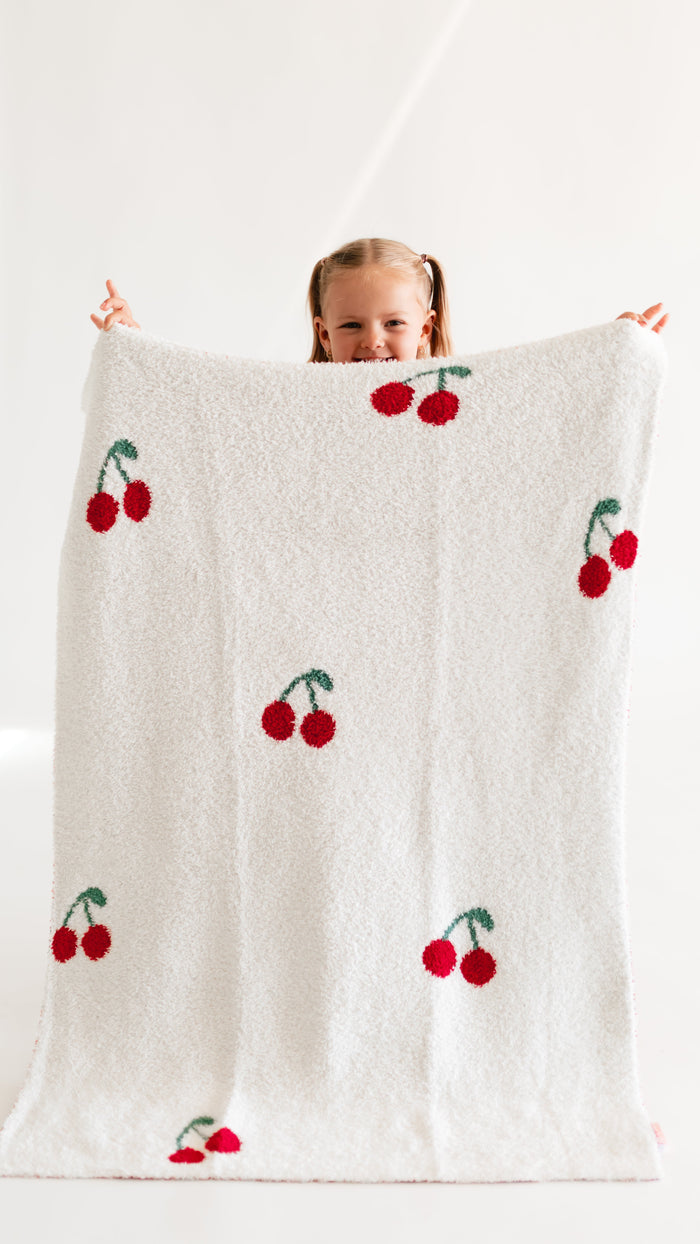 Baby Plush Throw Blanket in Cream Cherries