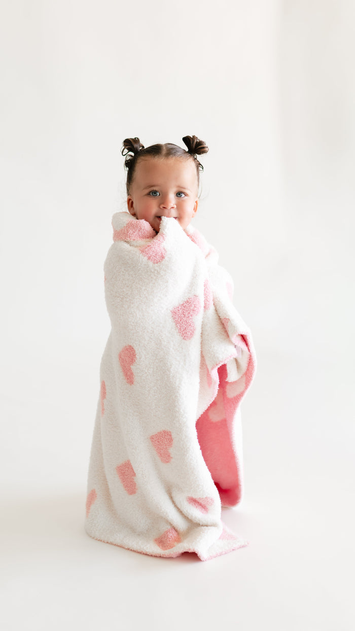 Baby Plush Throw Blanket in Pink Hearts