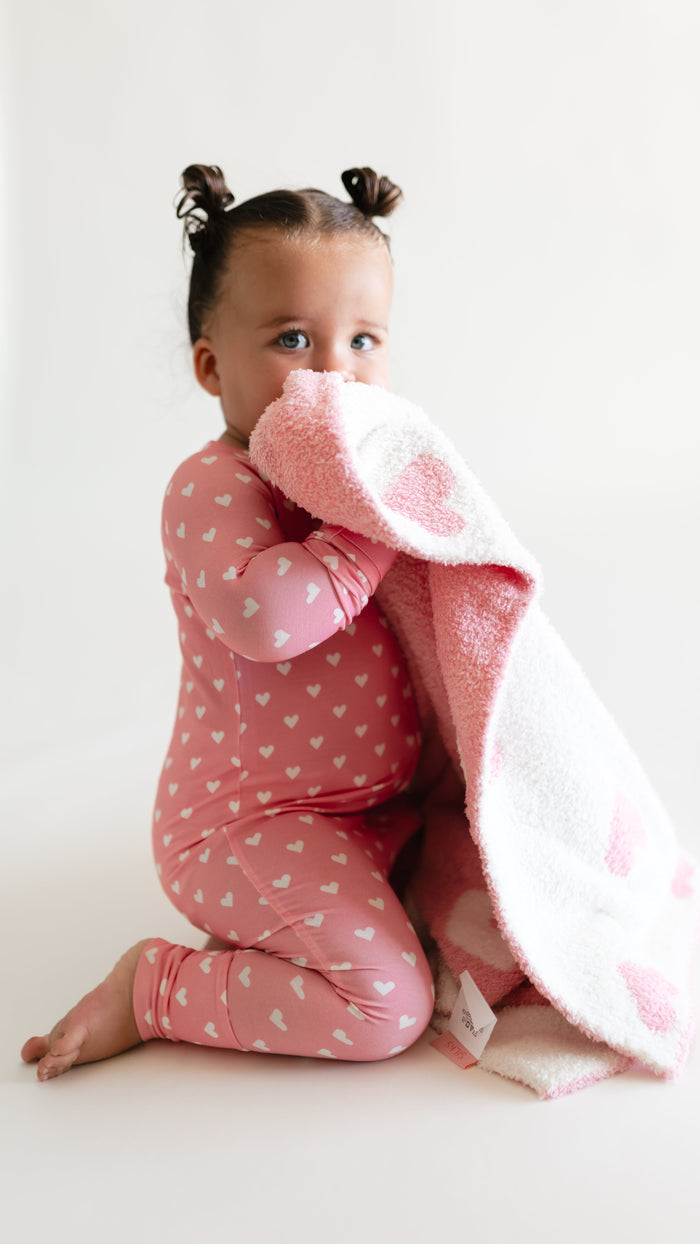 Baby Plush Throw Blanket in Pink Hearts