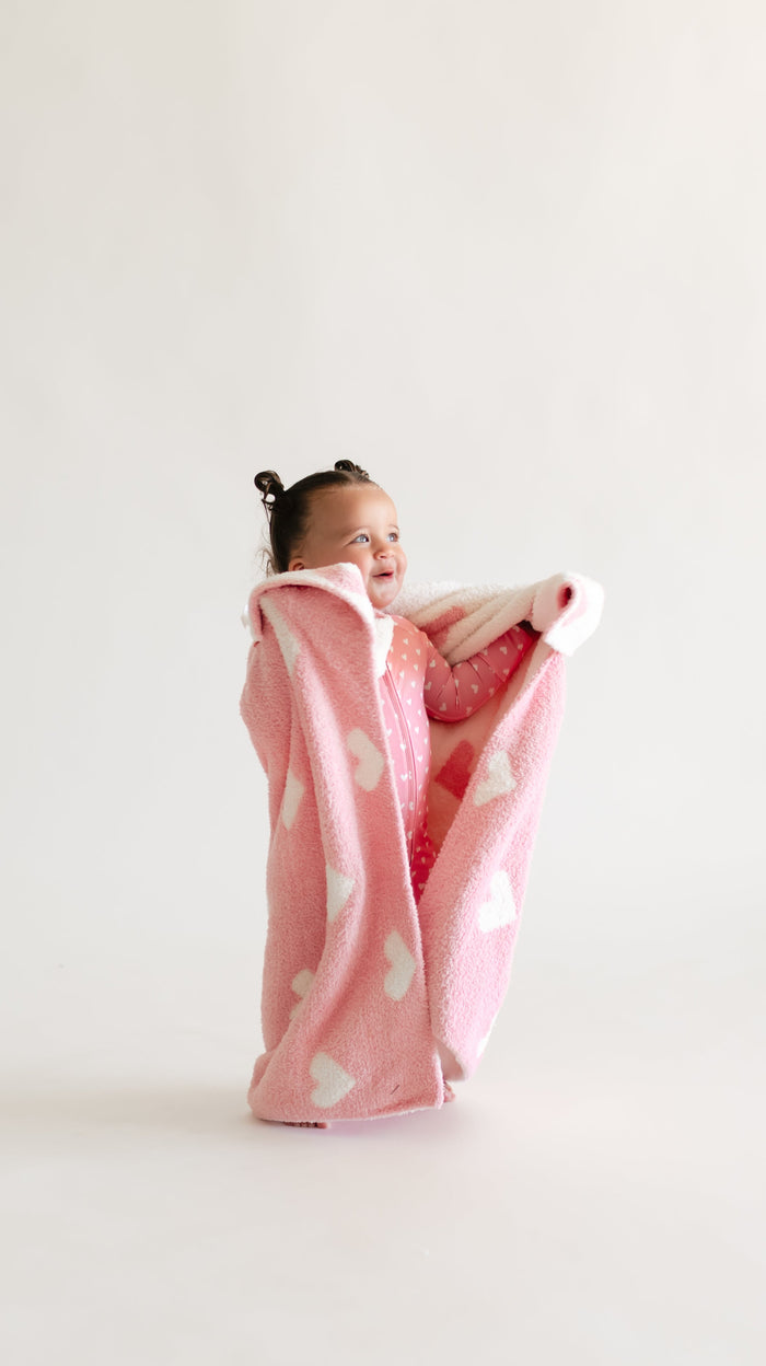 Baby Plush Throw Blanket in Pink Hearts
