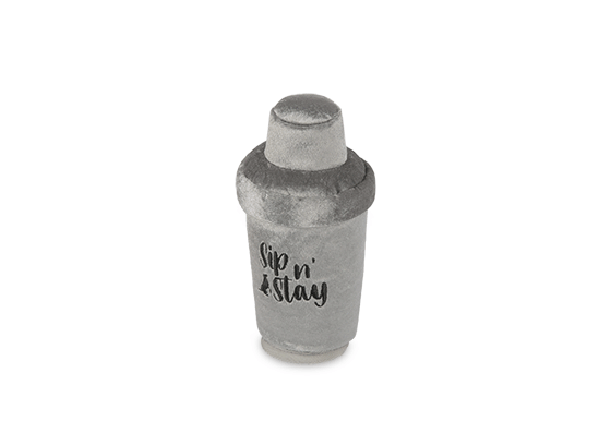 P.L.A.Y. Barktender Collection - Dogtail Shaker Toy GIF showing top of shaker popping off to reveal crinkly fabric inside