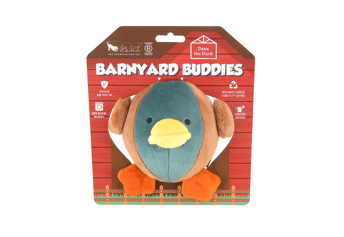 P.L.A.Y. Barnyard Buddies Dana the Duck - packaging shown with toy on barn-themed backer card