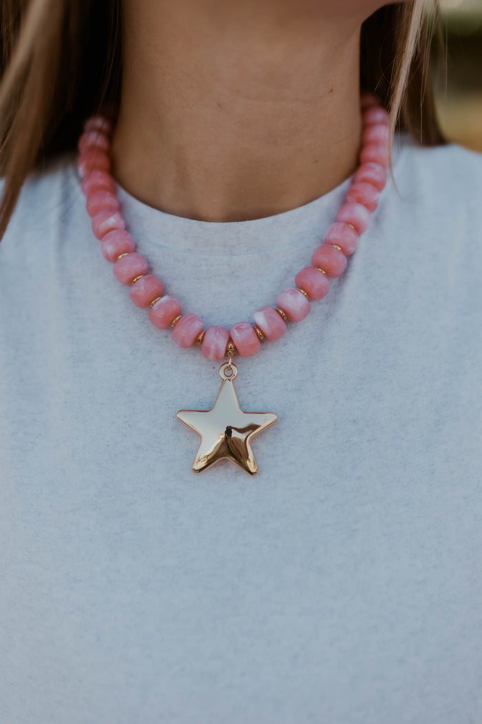 Beaded Star Necklace- Blush