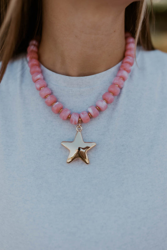 Beaded Star Necklace- Blush