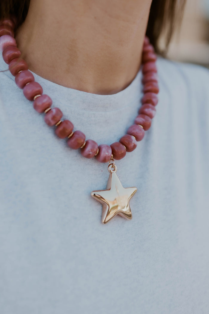 Beaded Star Necklace- Mauve