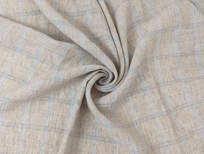 Beige Plaid Linen Cotton Ramie Fabric 7867