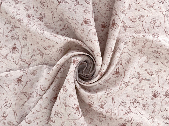 Birds of a Feather, Linen Rayon Silk Print Fabric, Design by Madeline, Madswick Studio, 8227 8228