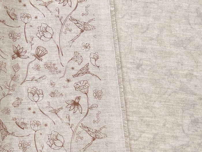 Birds of a Feather, Linen Rayon Silk Print Fabric, Design by Madeline, Madswick Studio, 8227 8228