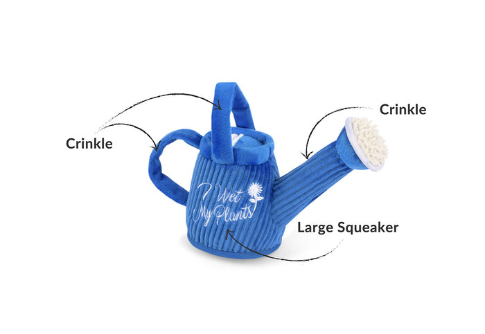 Blooming Buddies Collection by P.L.A.Y. Waggin' Watering Can Toy with features pointed out