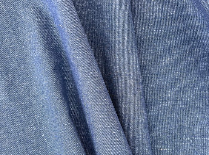 Blue Chambray Twill Fabric – Linen Cotton Blend, Pre-Washed 8263