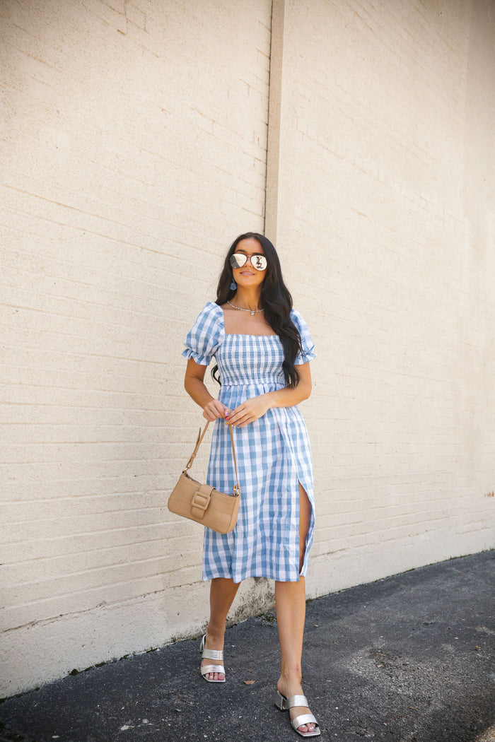 Blue Gingham Smocked Dress