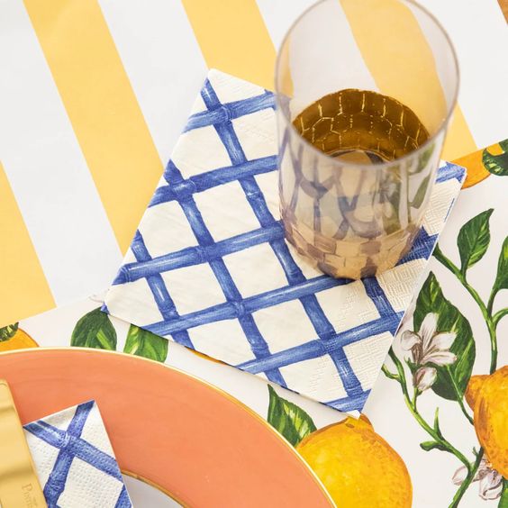 Blue Lattice Cocktail Napkin - Hester & Cook - Hank & Sylvie's