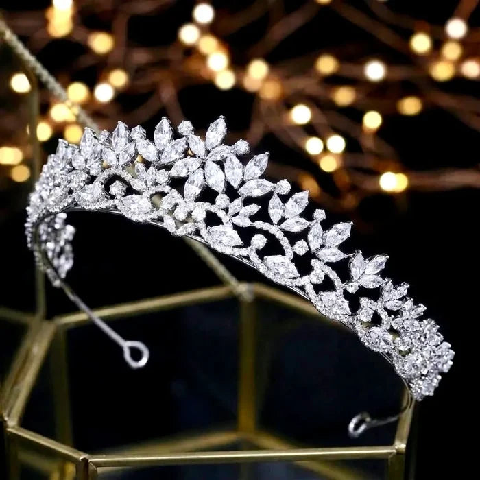 Modern CZ Bridal Tiara | Elegant Wedding Crown Silver & Gold