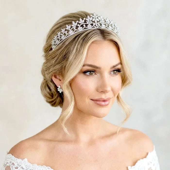 Modern CZ Bridal Tiara | Elegant Wedding Crown Silver & Gold