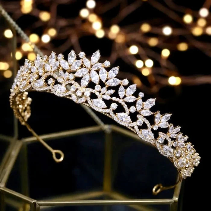 Modern CZ Bridal Tiara | Elegant Wedding Crown Silver & Gold