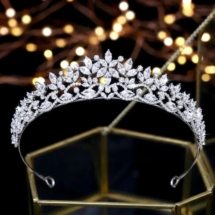 Modern CZ Bridal Tiara | Elegant Wedding Crown Silver & Gold