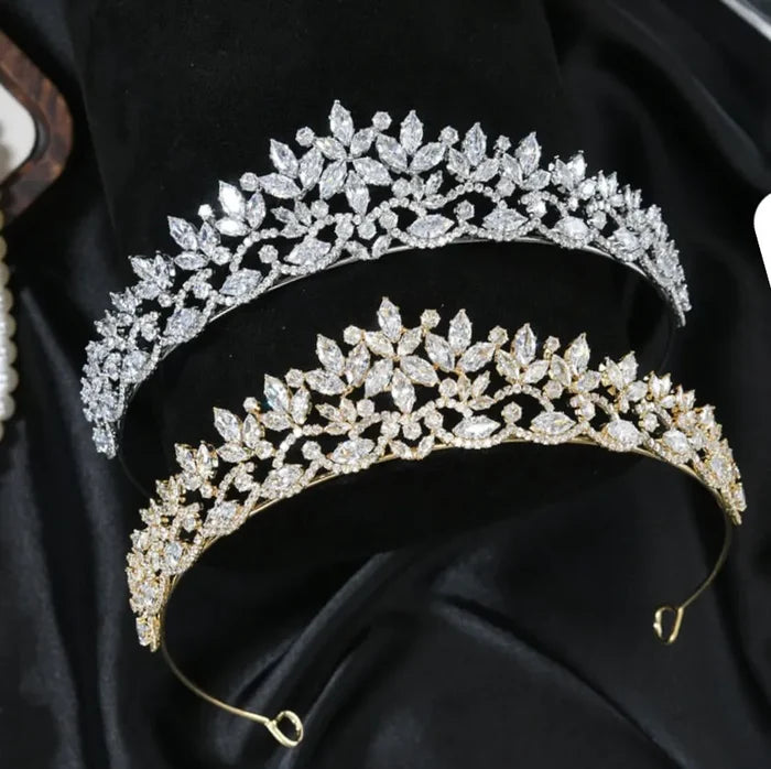 Modern CZ Bridal Tiara | Elegant Wedding Crown Silver & Gold