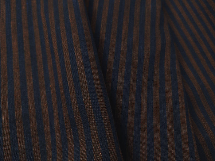 Brown Navy Stripe Linen Cotton Fabric 6635 - The Linen Lab - Brown