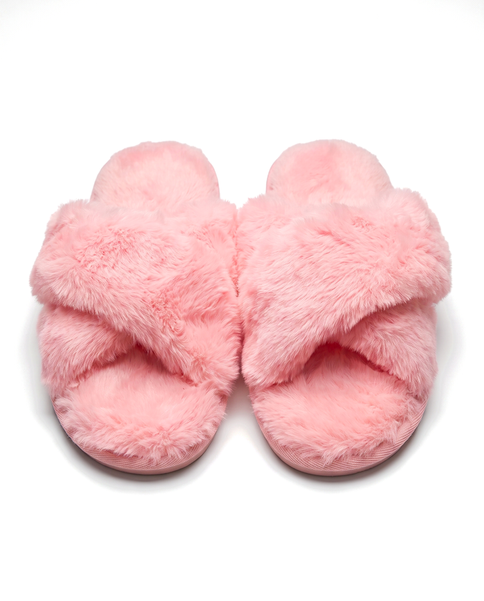 Pink furry slippers - soft and plush material
