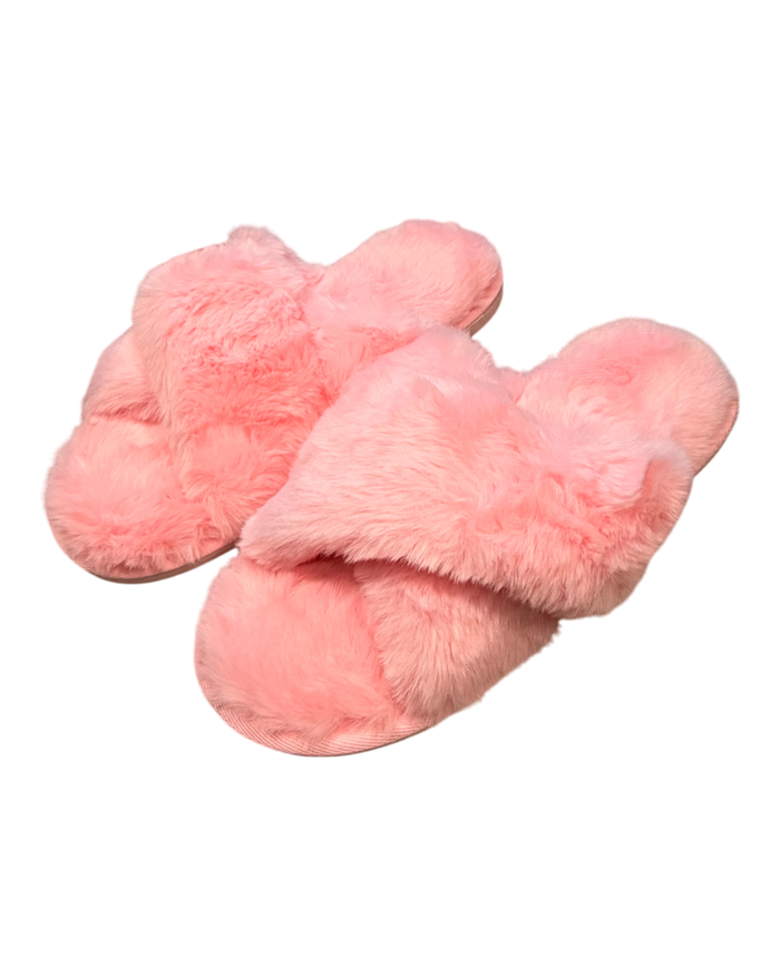 Pink furry slippers - playful design for home wear