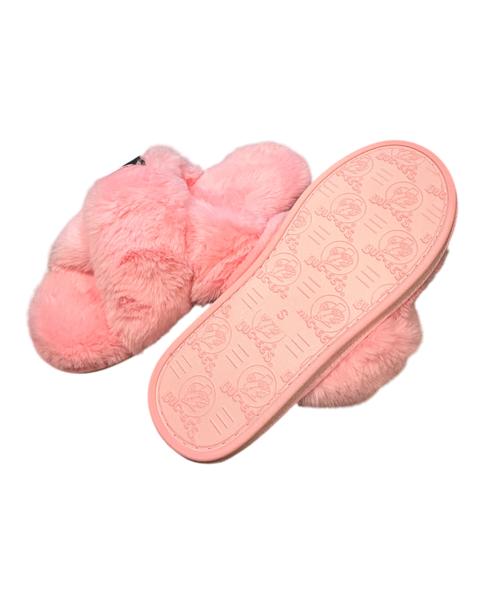 Buc-ee's Pink Furry Slippers
