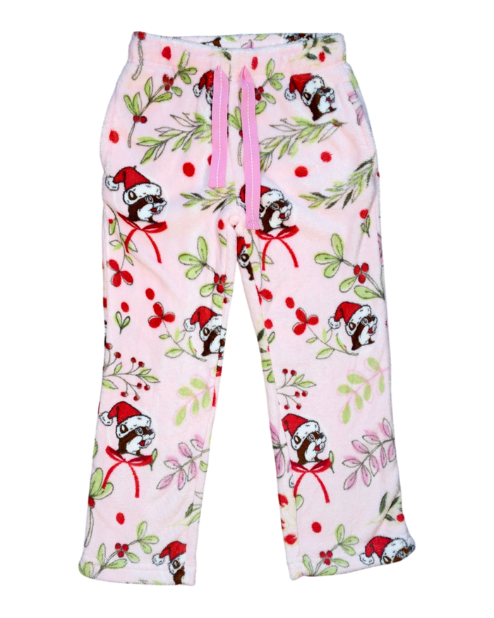 Pink cozy sherpa pants - festive holiday design