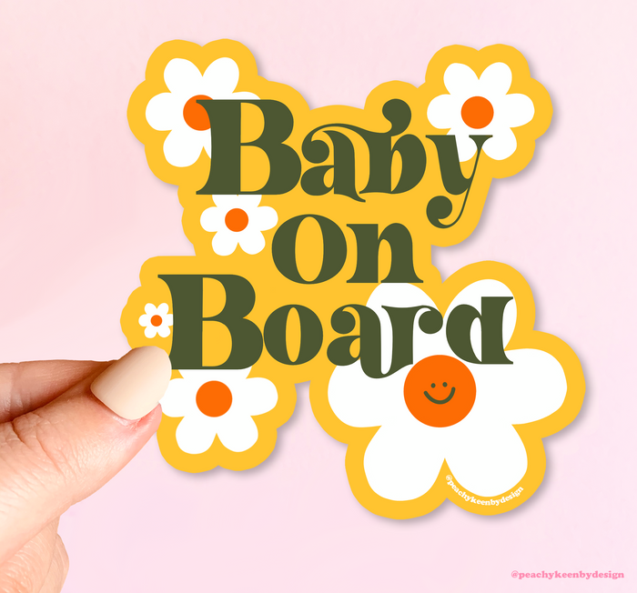 Bumper Sticker Baby On Board!    Floral Waterproof