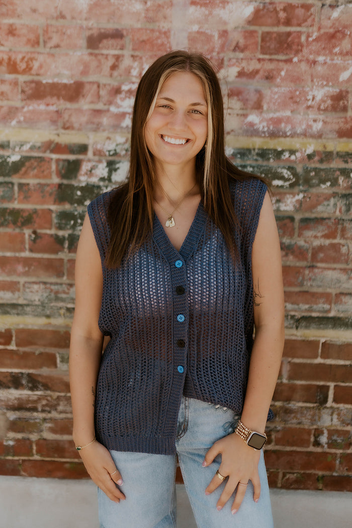 Cabana Knit Tank- Navy