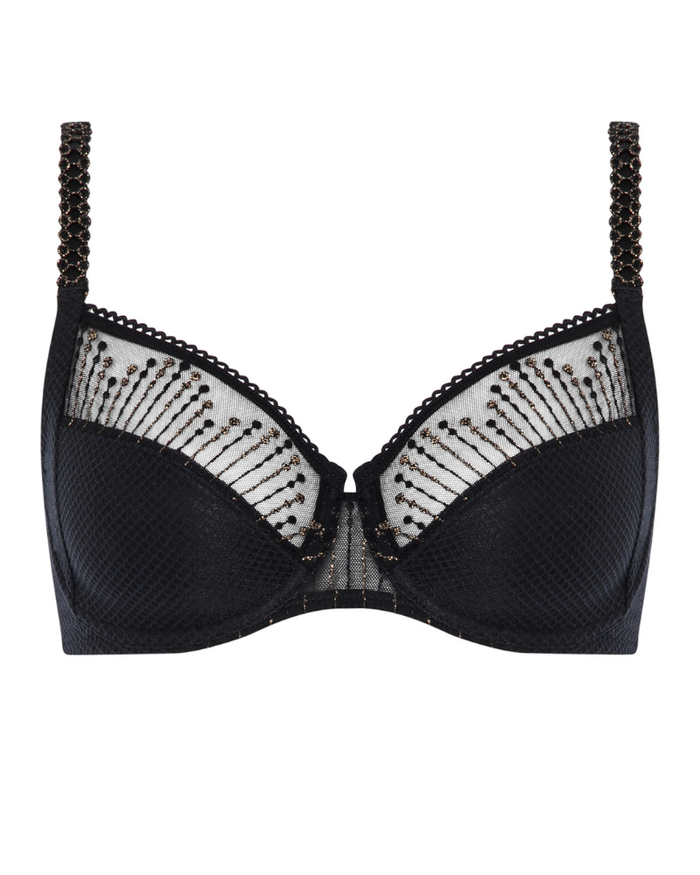Chantelle 19K1 Black/Gold Luminesce Lace Underwire Bra MYSELFLINGERIE.COM