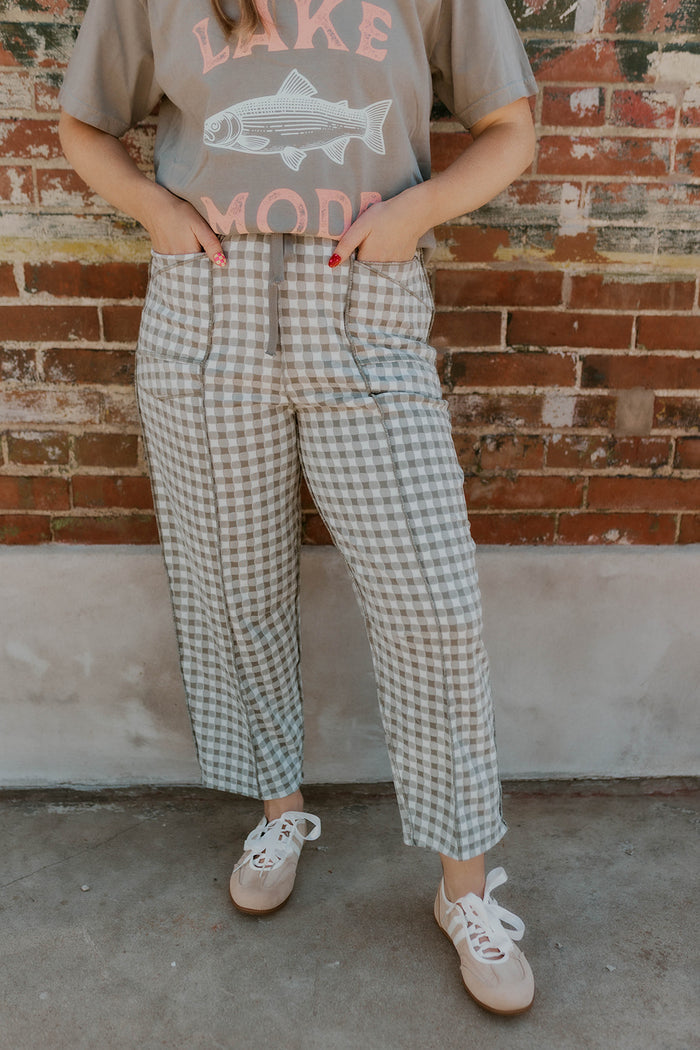 Check Mate Brushed Knit Pants- Blue/Grey