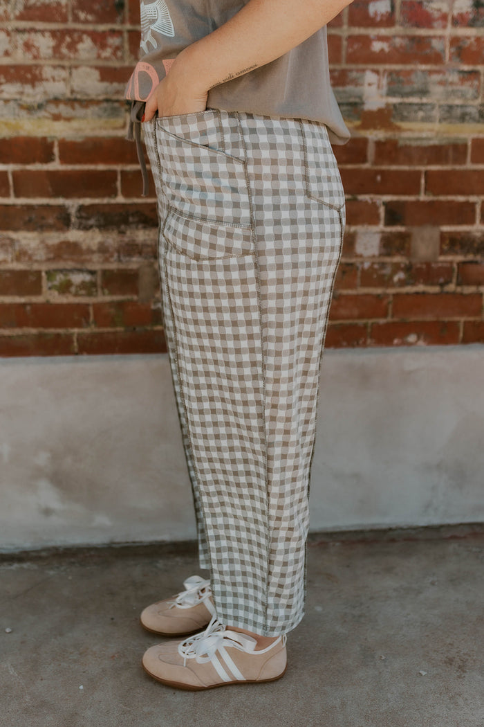 Check Mate Brushed Knit Pants- Blue/Grey