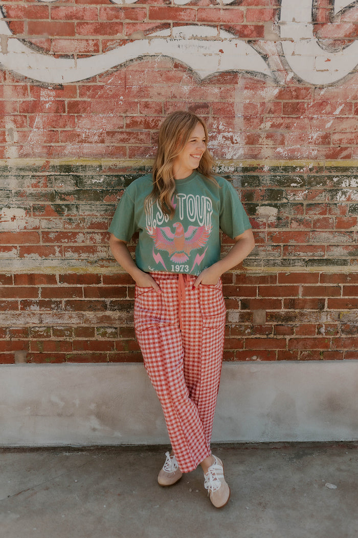 Check Mate Brushed Knit Pants- Rust/Pink