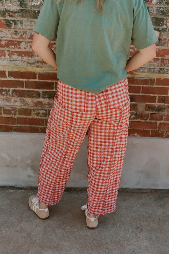 Check Mate Brushed Knit Pants- Rust/Pink