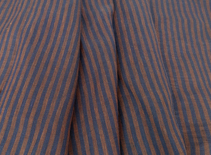 Classic brown and navy striped fabric 100% linen 7918