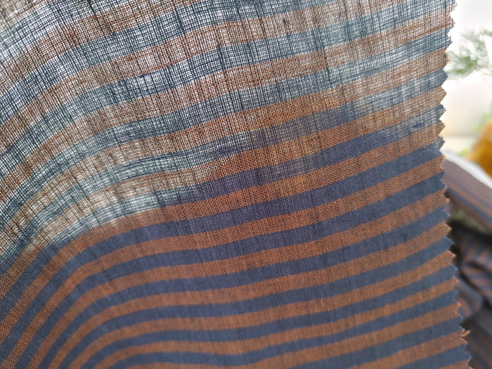 Classic brown and navy striped fabric 100% linen 7918