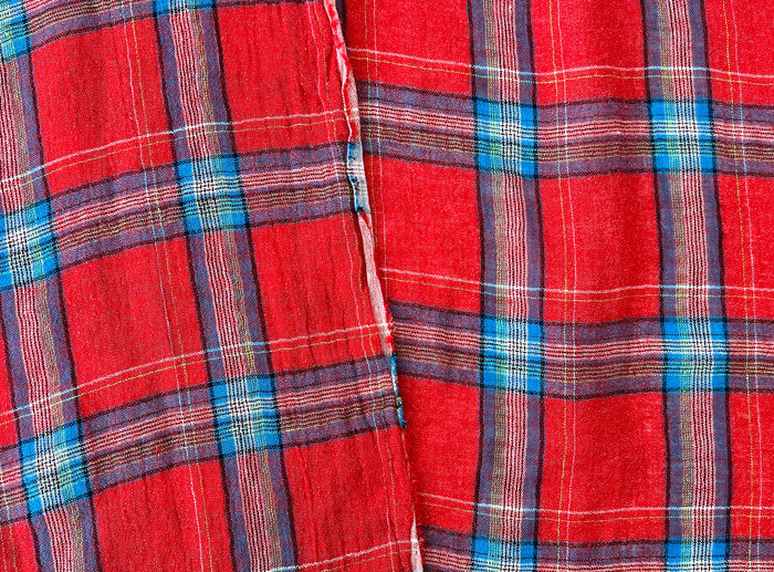 Classic Tartan Plaid Linen Blend Fabric – Red & Teal Options 7991 7992