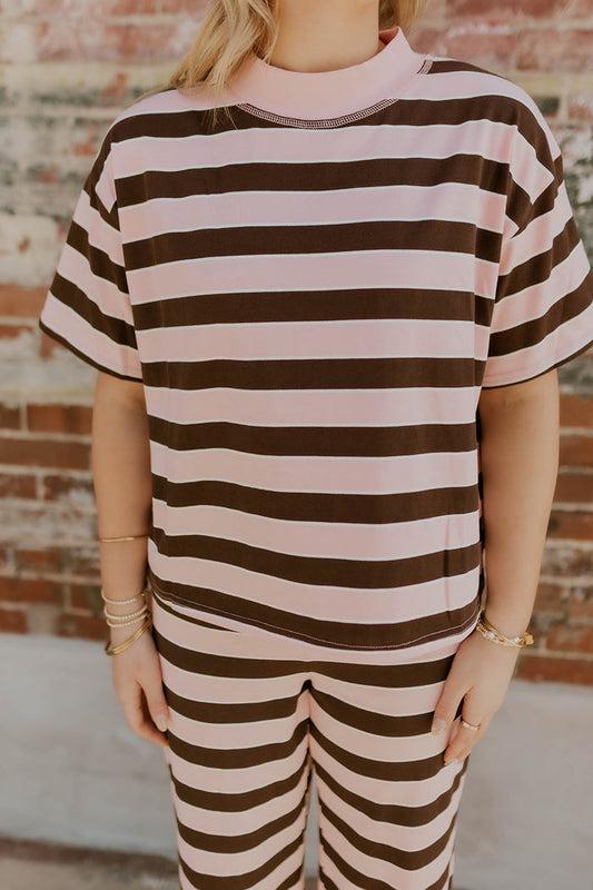 Cocoa Kiss Striped Mock Neck Top