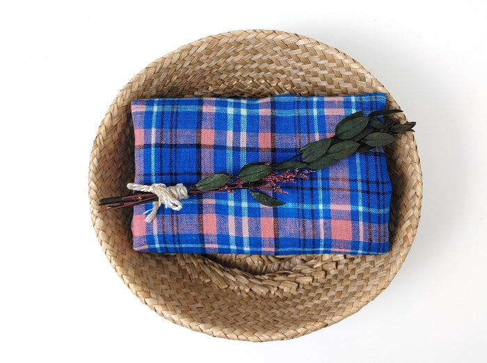 Contemporary Blue Tartan Plaid: 100% Linen Fabric, Medium-Light Weight 7570 - The Linen Lab - Blue