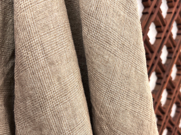 Cool-Touch Glen Plaid | Beige Linen Rayon Blend Fabric 8355