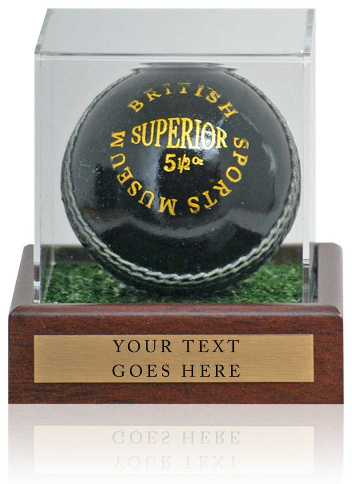 Cricket Ball Display Case 10x10x10cm with Custom Plaque with words of your choice**