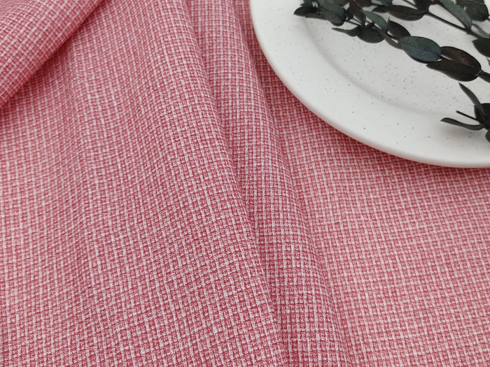 Crimson Tweed Elegance: 100% Linen Printed Fabric - The Linen Lab - Red