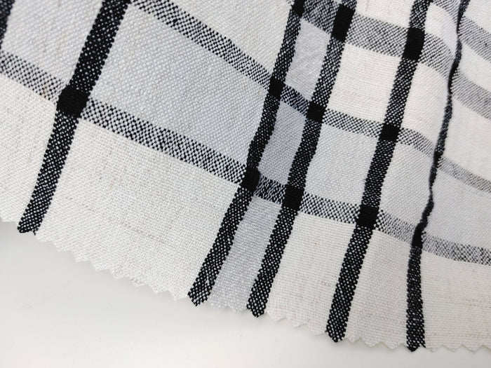 Crisp Handfeel Linen Rayon Plaid Fabric - Ivory & Black 6395 - The Linen Lab - Ivory & Black
