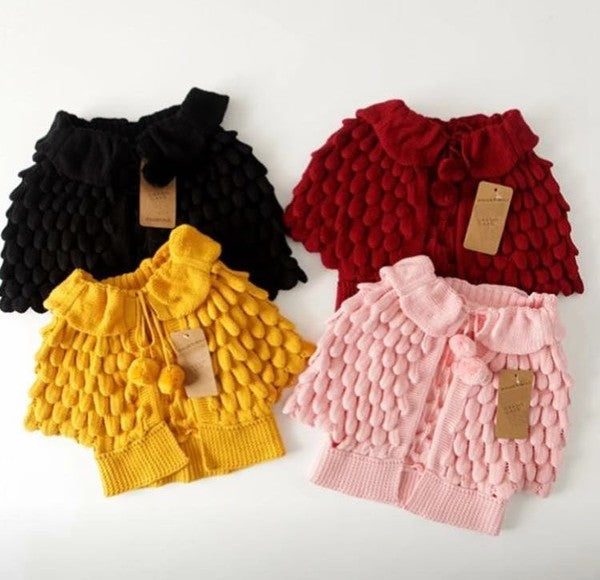 Crochet Cape in Black and Red - Grey Suede