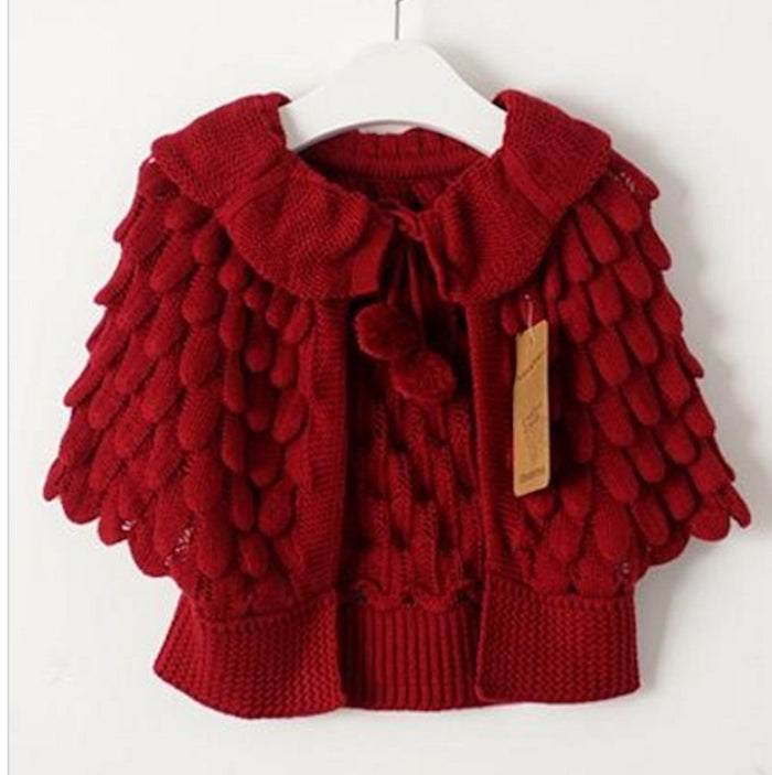 Crochet Cape in Black and Red - Grey Suede