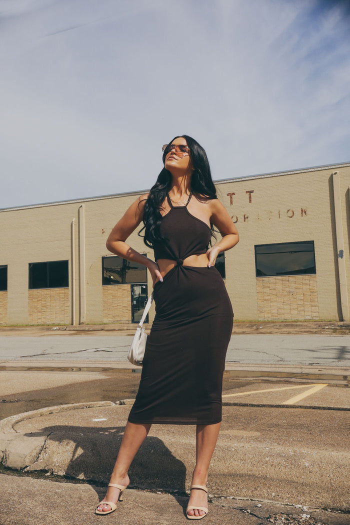 Cut Out Halter Dress (Chocolate Brown)