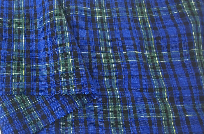 Dark Blue Plaid: 100% Linen Heavyweight Fabric 7755 - The Linen Lab - Blue