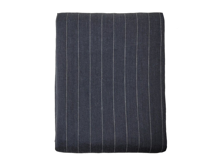 Dark Grey Linen Blend Twill with Stretch Effect and Beige Pinstripe 7815